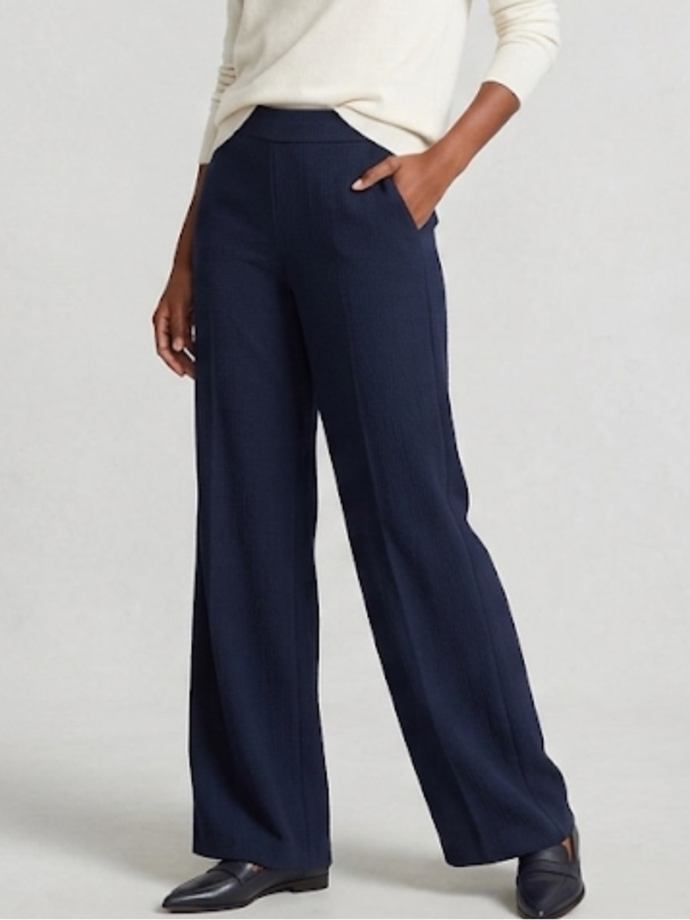 STAUD Cotton Cashmere Pull-on Wide leg navy blue pants size medium